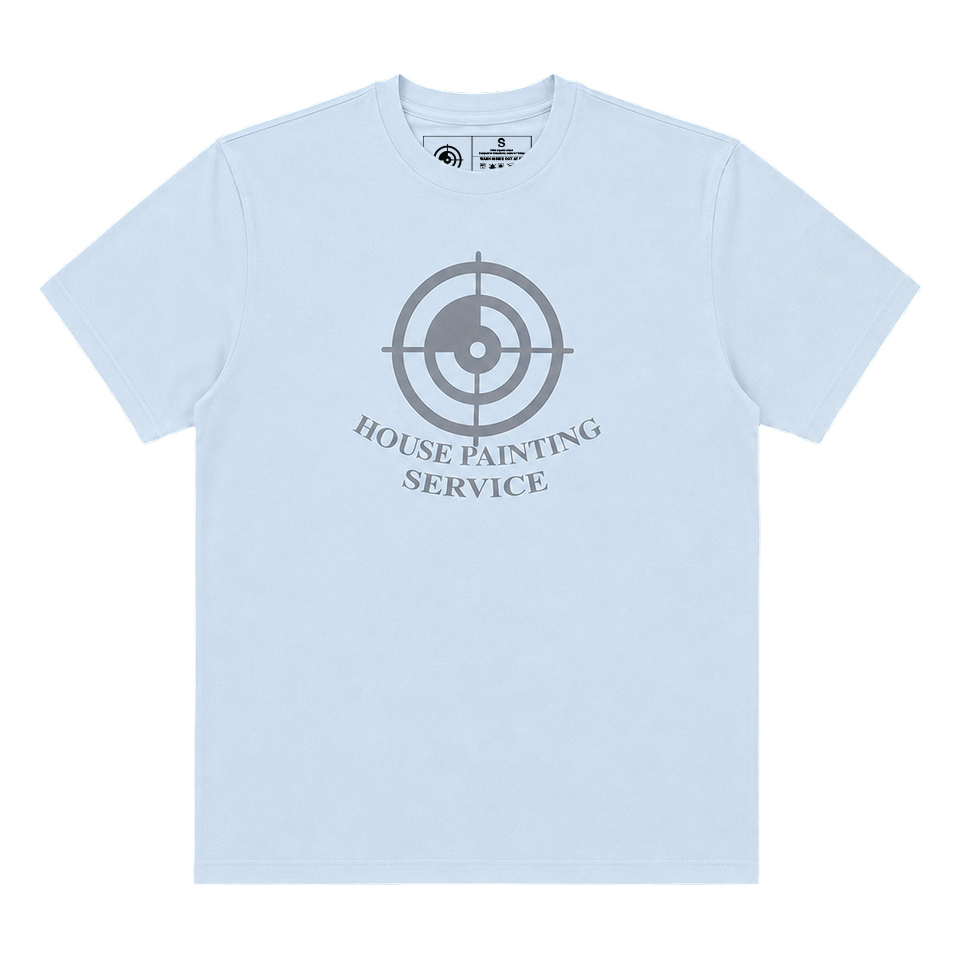 Big Logo T-shirt Flash in light blue with grey crosshair logo and lettering on the chest — House Painting Service