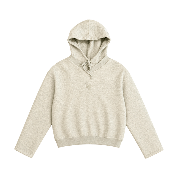 Hidden Logo Cropped Hoodie - Grey Melange